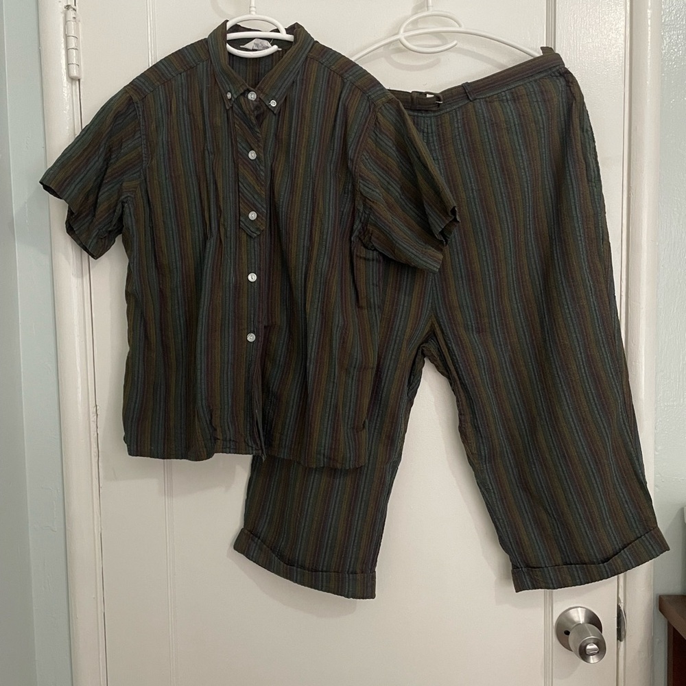 Striped Button-Up Shirt and Pants Set